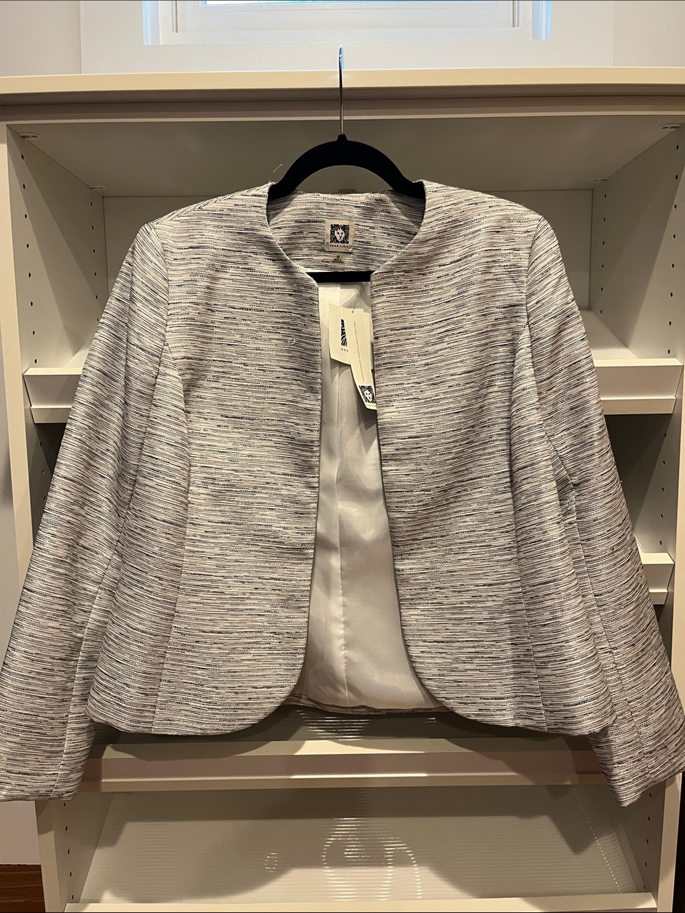 Anne Klein Gray Textured Collarless Blazer